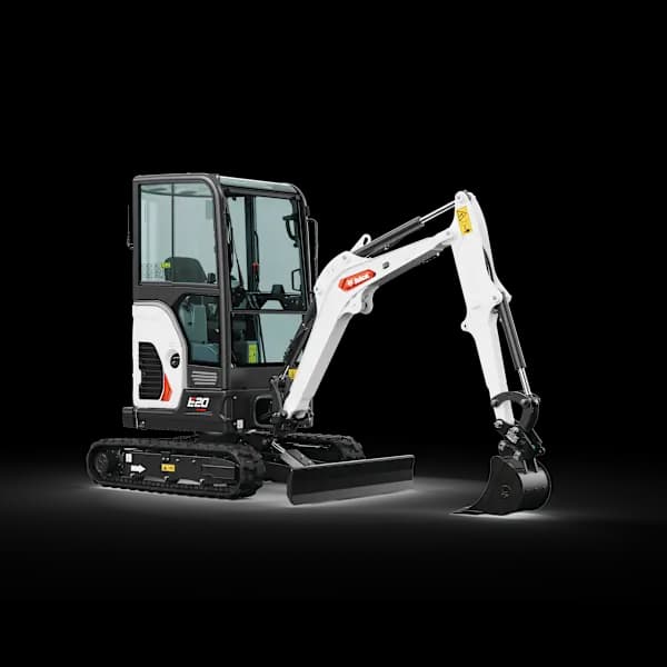 Bobcat E20 kompakt mini ekskavatör, ön sağ çeyrek görünüm